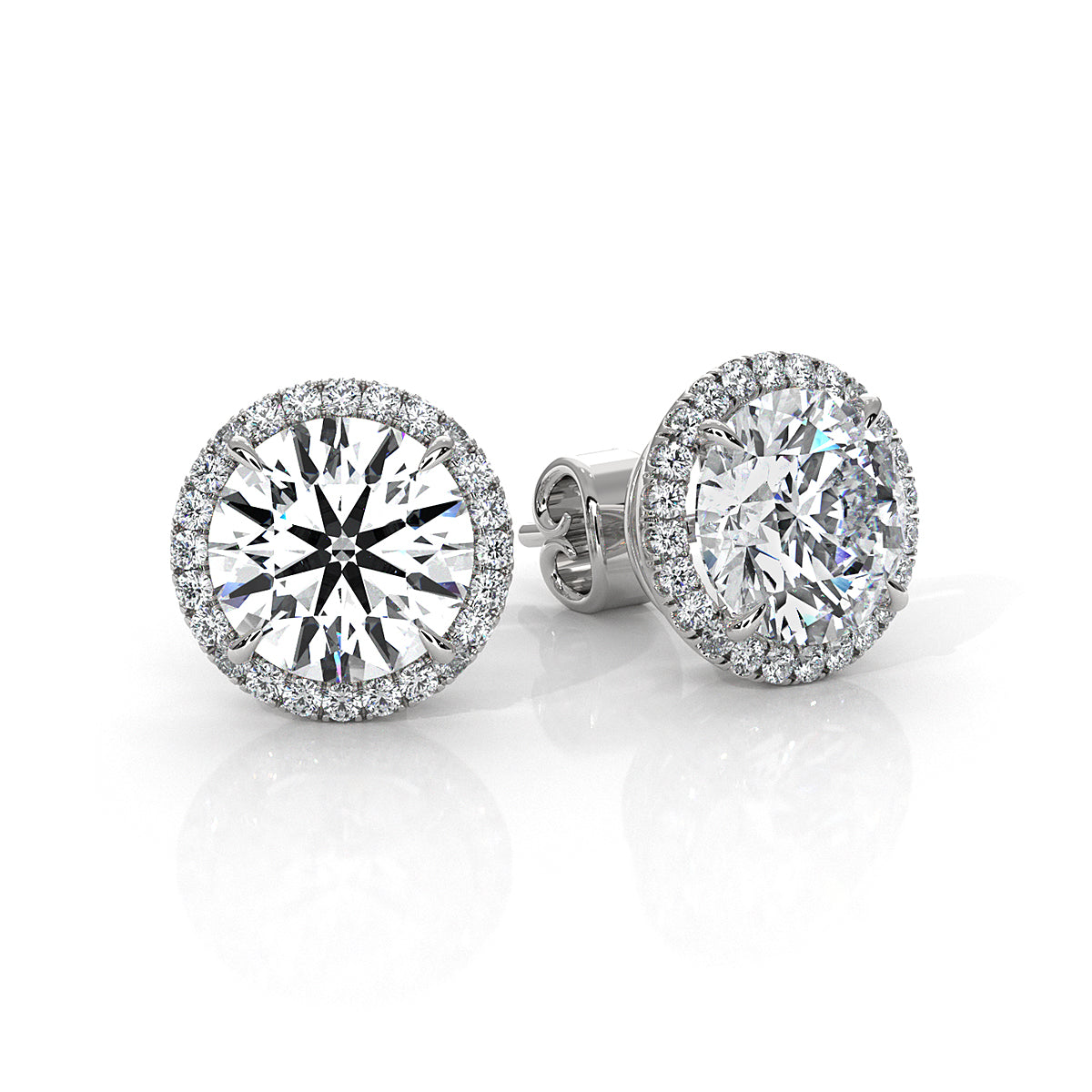 Round Lab Grown Diamond Claw Prong Women's Earring 14k White Gold 2.28 Ctw.